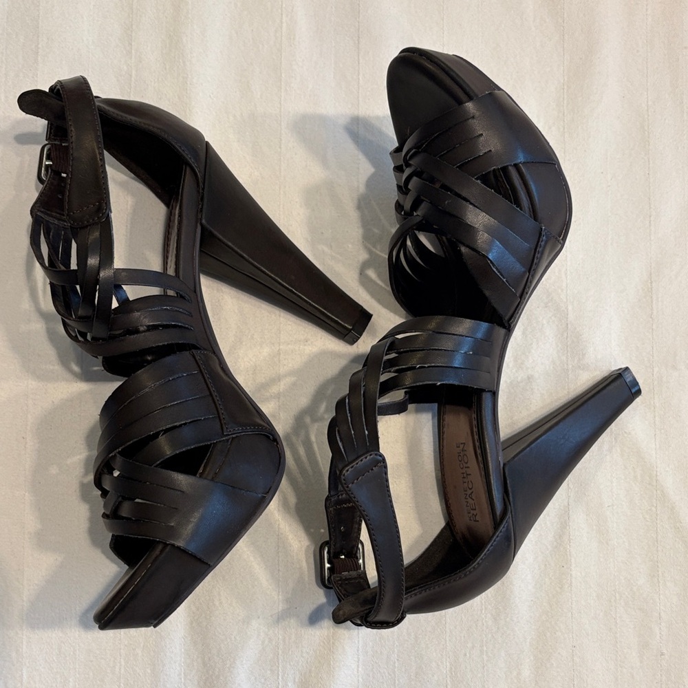Kenneth Cole Reaction Strappy Dark Brown Heels - Picture 3 of 8